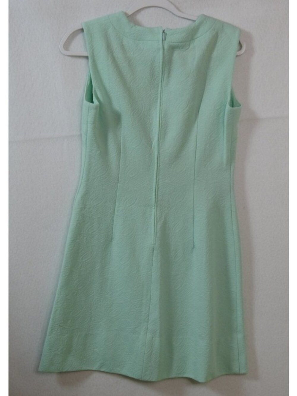 Vintage Mint Green Textured Handmade Look Shift Dress Sleeveless Mod MCM Sz M L - Picture 3 of 11